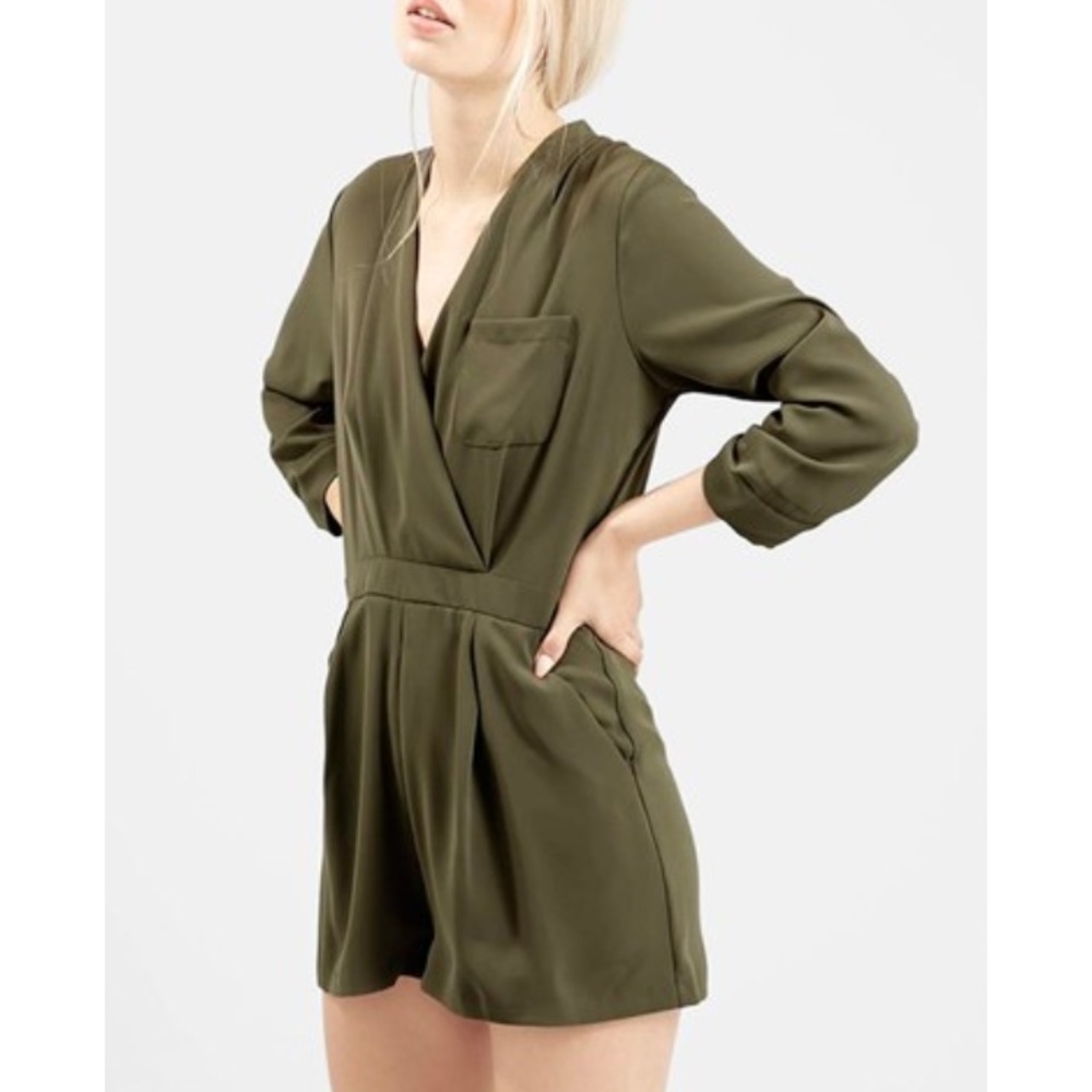 Topshop Wrap Front Romper in Green